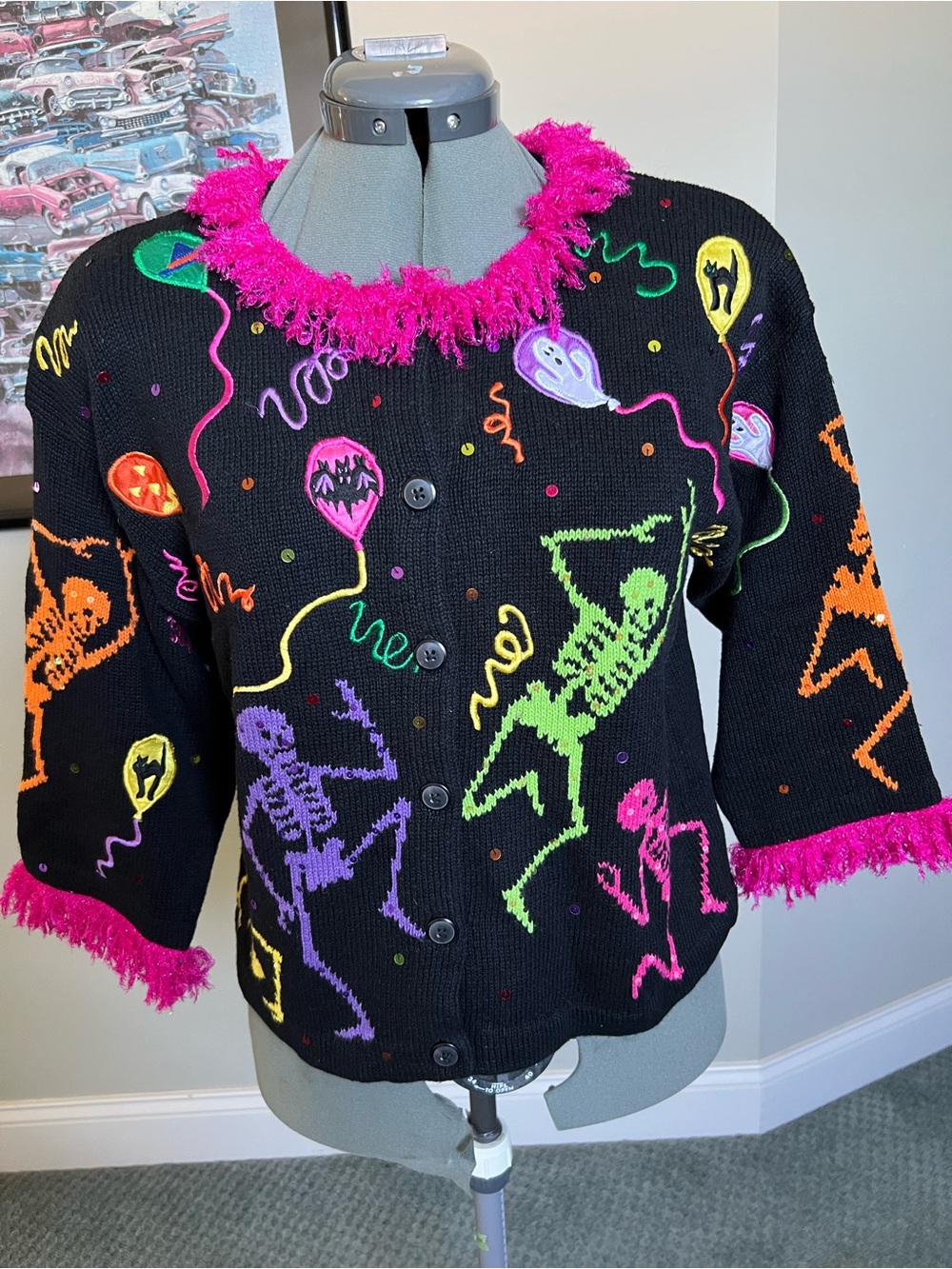 Design options S sweater cardigan festive dancing skeletons